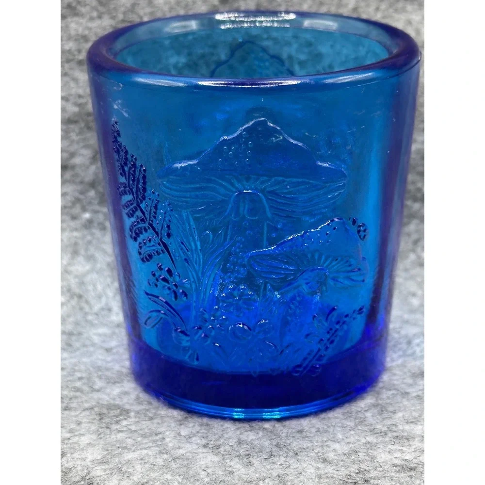 Vintage Cobalt Blue Glass Mushroom Fern Embossed Votive Holder/tooth pick holder